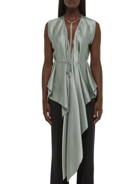 Helmut Lang Helmut Lang Scarf Drape Detail Reversible Silk Top in Aqua Gray at Nordstrom