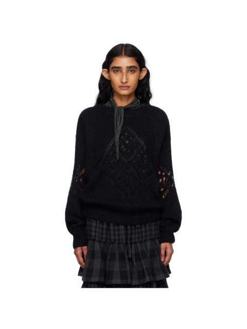 OPEN YY Black Alpaca Argyle Pointelle Sweater