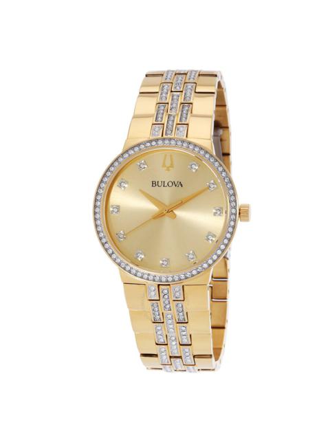 Other Designers Bulova Crystal Quartz Champagne Dial Men's Watch and Cross Pendant Necklace Box Set 98K113