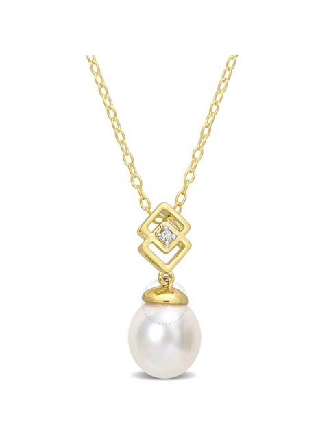 Other Designers AMOUR 8-9mm South Sea Cultured Pearl and White Topaz Drop Pendant with Chain In Yellow Plated Sterli
