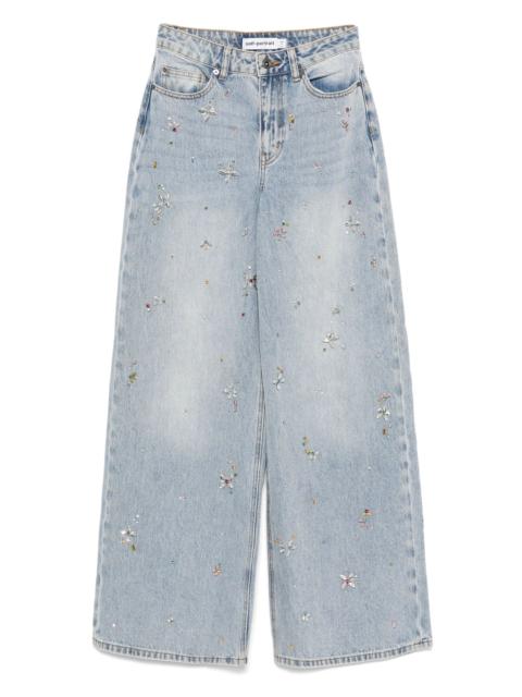 self-portrait Light Blue Embellished Wide Leg Jeans