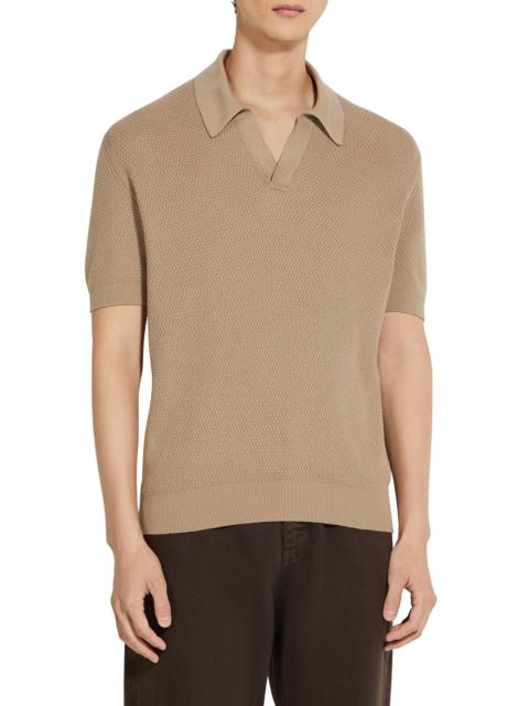 ZEGNA ZEGNA Waffle Stitch Premium Cotton Polo Sweater in Light Beige Solid at Nordstrom