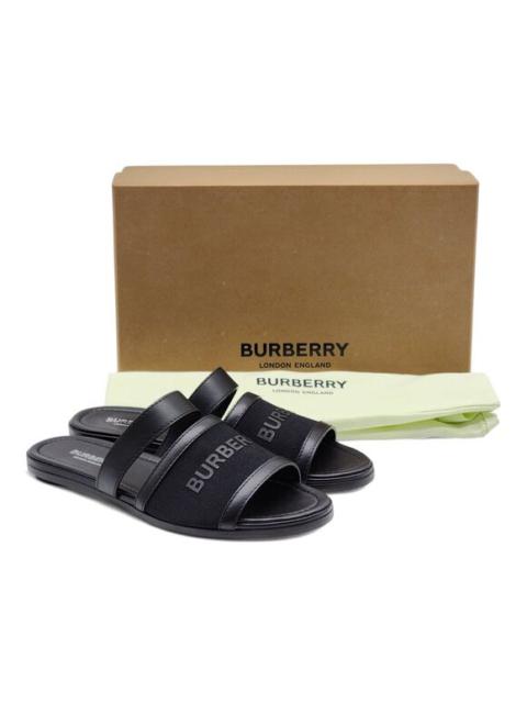 Burberry Burberry Honour Canvas and Leather Flat Sandals in Black $680
