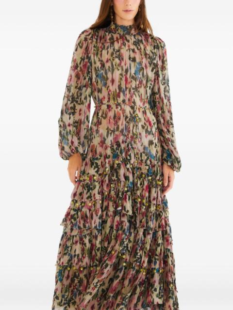 FARM RIO ruffled floral maxi dress