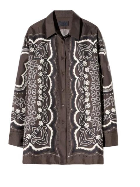 NILI LOTAN Alfie Silk Shirt in Brown/Ivory Bandana Print
