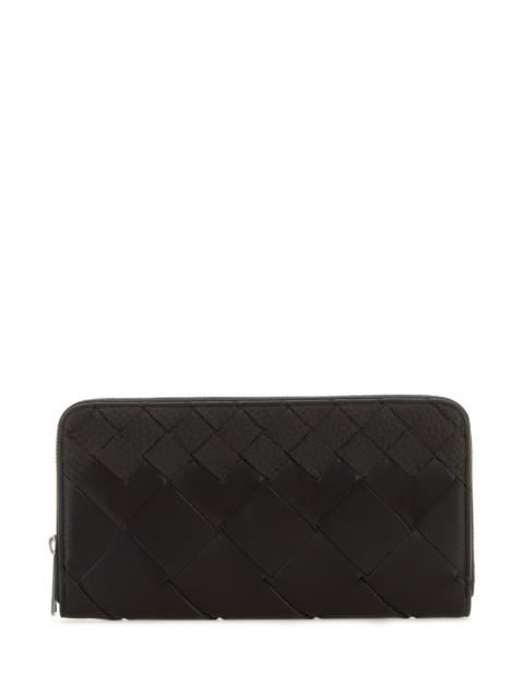 Bottega Veneta Men Dark Brown Leather Intrecciato Wallet