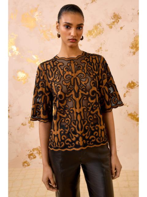 ULLA JOHNSON Tasia Applique Short Sleeve Top