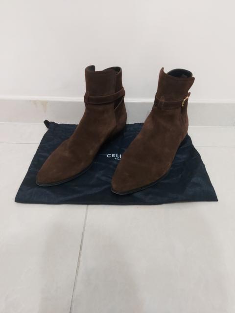 CELINE Dark Brown Suede Jacno Jodhpur Leather Boots