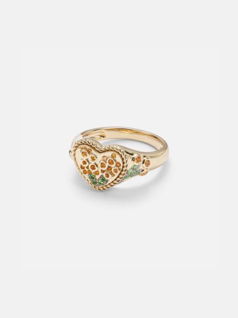 Yvonne Léon Cœur Mimosa Mini 9kt gold pinky ring with gemstones