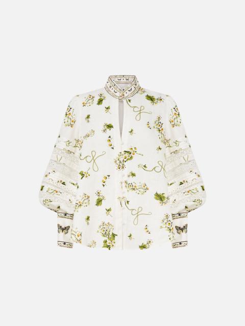 CAMILLA BUTTONED COLLAR BLOUSE WITH BLOUSON SLEEVE