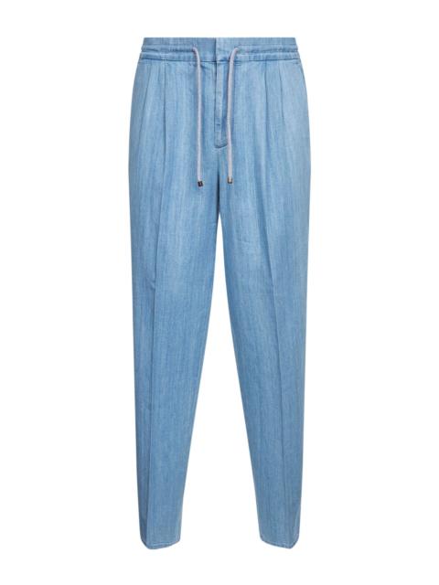 Brunello Cucinelli Brunello Cucinelli Men Light Blue Denim Two-Pleat Jeans
