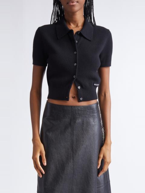 Alexander Wang Alexander Wang Logo Short Sleeve Wool Crop Cardigan in Black at Nordstrom