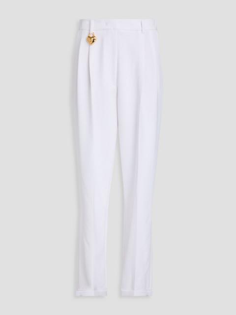 Moschino Embellished pleated crepe straight-leg pants