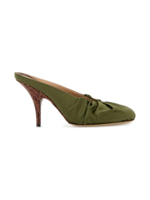 Dries Van Noten Olive Green Satin Mules
