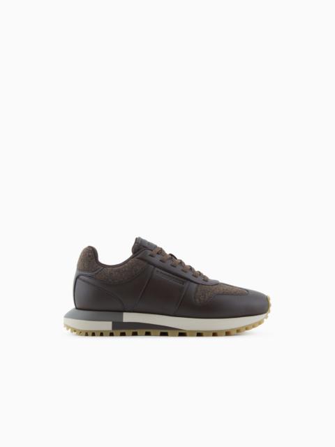 EMPORIO ARMANI LEATHER SNEAKERS WITH FELT DETAILS