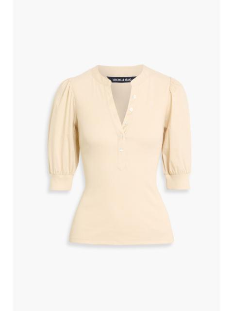 VERONICA BEARD Coralee poplin-paneled ribbed Pima cotton-blend top