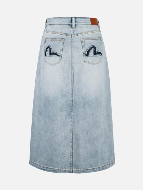 EVISU Washed Deconstructed Seagull Fashion Fit Demin Midi Skirt
