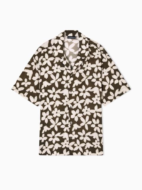 EMPORIO ARMANI FLOWER EAGLE PATTERN BEACHWEAR SHIRT