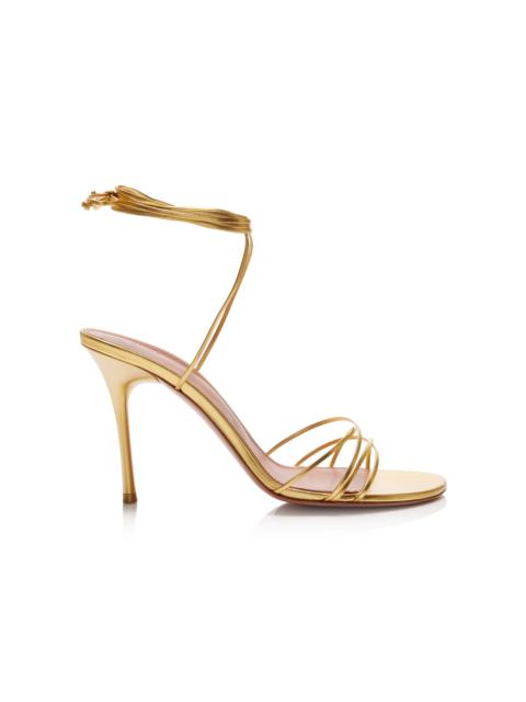 Amina Muaddi Lori Lace-Up Metallic-Leather Sandals gold