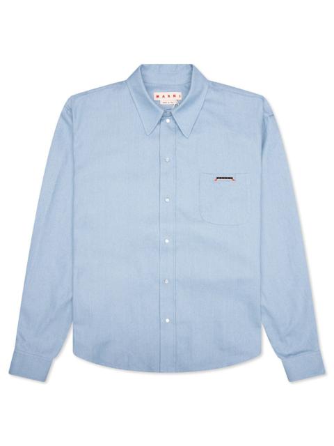 Marni BLUE DENIM SHIRT WITH TRUNAKAROO PLAQUE- IRIS BLUE