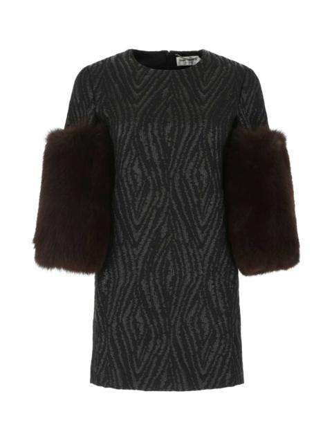 Saint Laurent Women Black Damask Mini Dress