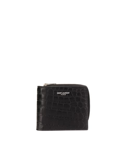 SAINT LAURENT matte crocodile embossed zip-around wallet