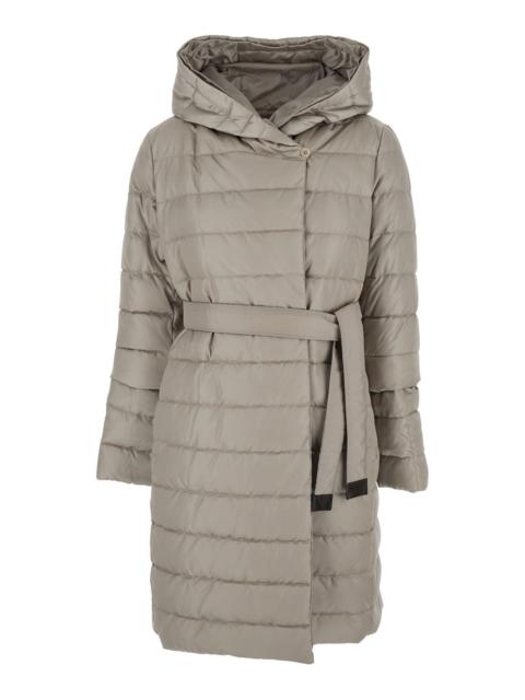 Max Mara Max Mara Women 'Novef' Beige Down Jacket With Hood And Front Belt In Tech Fabric Woman