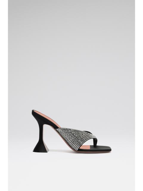 Amina Muaddi SHIONA SLIPPER BLACK SATIN AND WHITE CRYSTALS