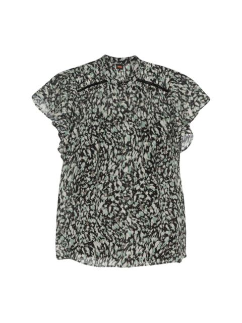 BOSS graphic-print ruched-detail shirt