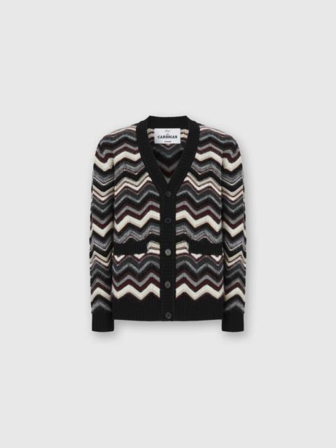 Missoni Missoni The Cardigan In Wool And Alpaca With Zigzag in Grey & Burgundy at Nordstrom