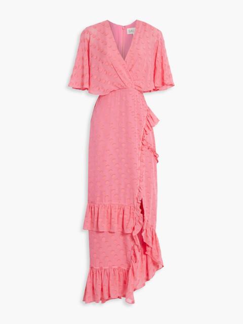 SALONI Rose wrap-effect fil coupé silk-blend chiffon maxi dress