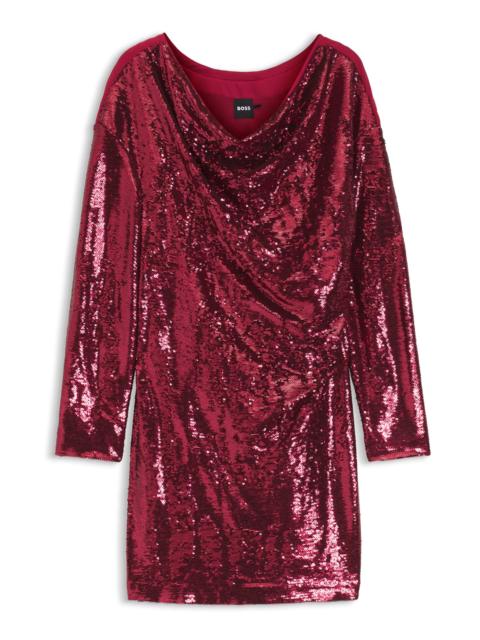 BOSS BOSS Ebiba Sequin Long Sleeve Dress in Deep Ruby at Nordstrom