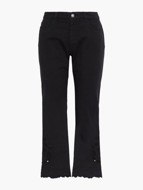 Etro Cropped broderie anglaise-trimmed mid-rise bootcut jeans