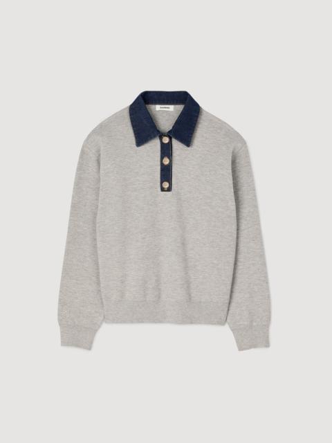 Sandro SWEATER WITH DENIM COLLAR