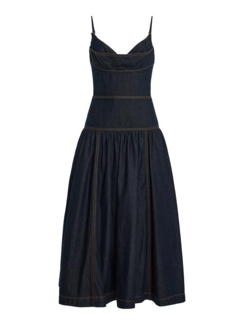 Zimmermann Drop Waist Denim Midi Dress blue