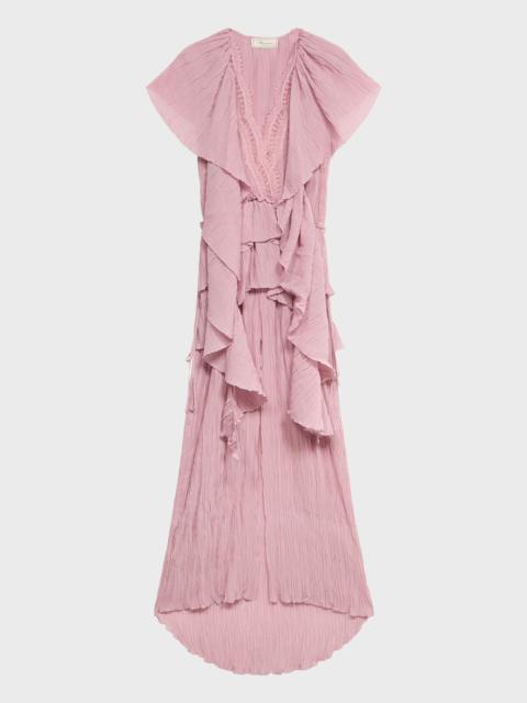 Blumarine LONG PLEATED GEORGETTE DRESS WITH LACE INSERT