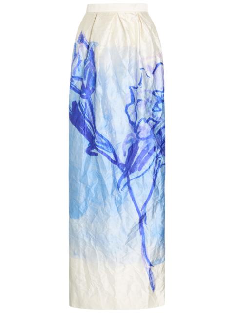 Erdem Erdem Printed Crinkled Satin Midi Skirt