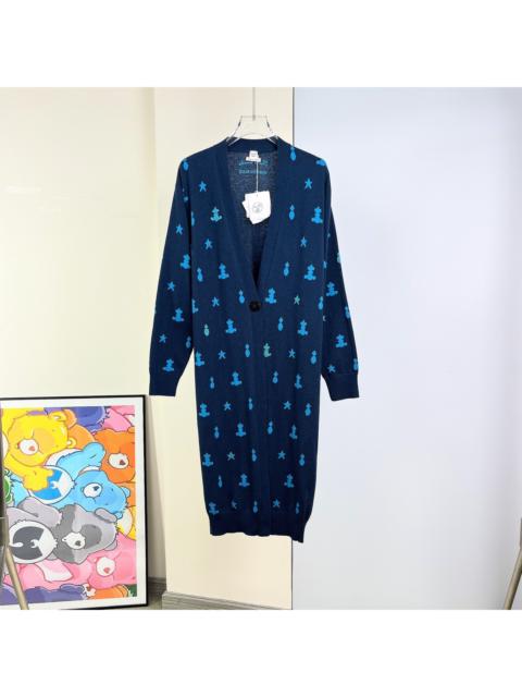 Hermès Hermès jacquard navy blue long knitted cardigan