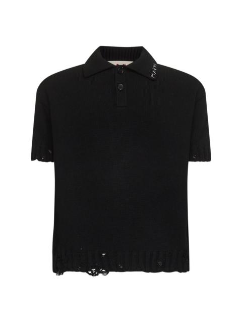 Marni RIBBED-COLLAR FRAYED-EDGE POLO SHIRT