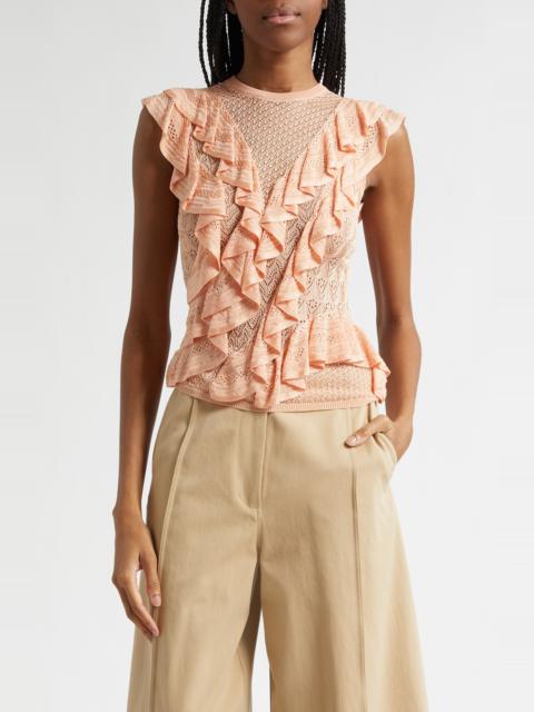 ULLA JOHNSON Ulla Johnson Angelica Ruffle Detail Sleeveless Sweater in Peony at Nordstrom