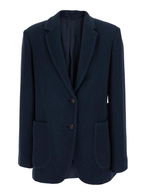 Brunello Cucinelli Brunello Cucinelli Women Blue Single-Breasted Jacket With Notched Revers And Front Patch Pockets In 
