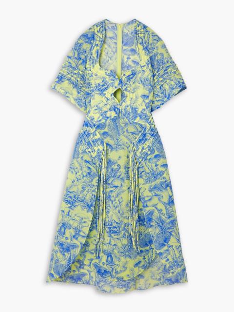 Stella McCartney Fringed cutout printed silk and cotton-blend midi dress