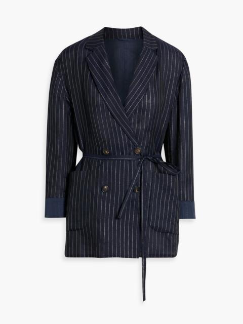Brunello Cucinelli Metallic pinstriped cotton-blend blazer