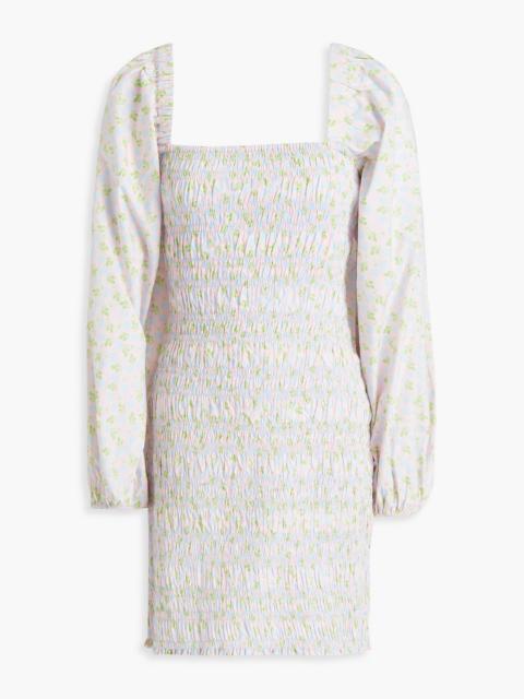 GANNI Shirred floral-print cotton mini dress