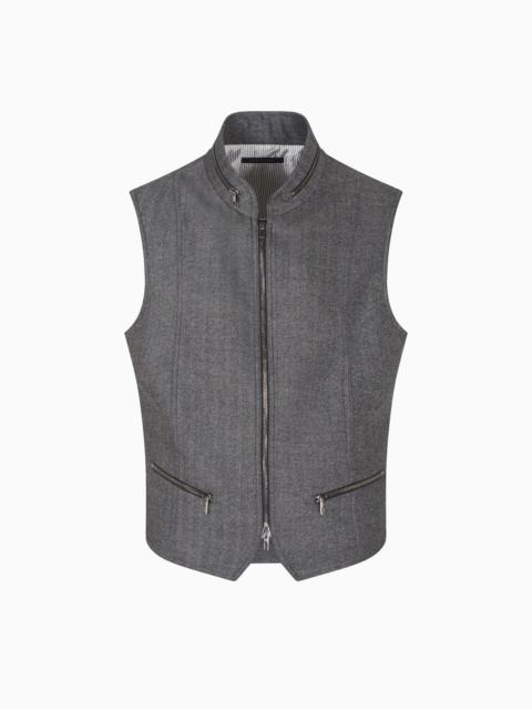 GIORGIO ARMANI ZIP-UP GILET IN CHEVRON VIRGIN WOOL AND CASHMERE