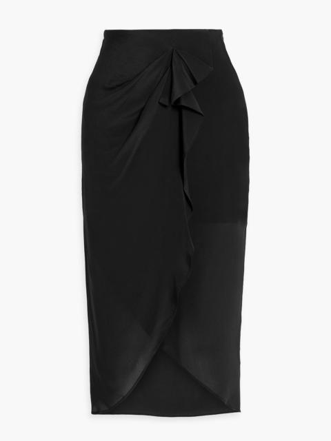 Other Designers Gyselle draped silk crepe de chine midi skirt