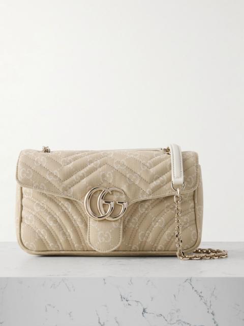 GUCCI GG Marmont 2.0 embellished leather-trimmed matelassé twill-jacquard shoulder bag Cream