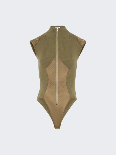 Jean Paul Gaultier Merino Wool Rib Bodysuit Khaki