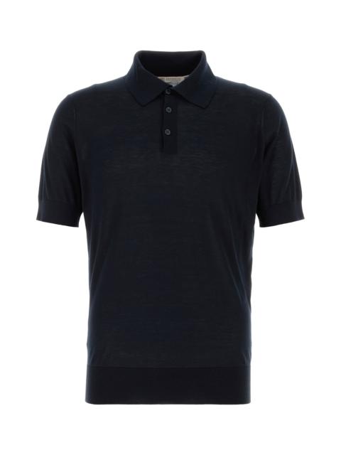Brunello Cucinelli Midnight blue silk blend polo shirt