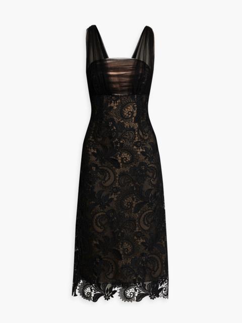 Oscar de la Renta Tulle-paneled corded lace midi dress